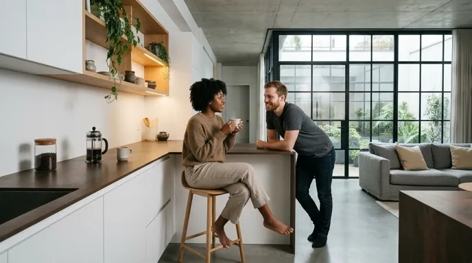 Cocina integral abierta integrada con la sala, ideal para interacción familiar en Bogotá
