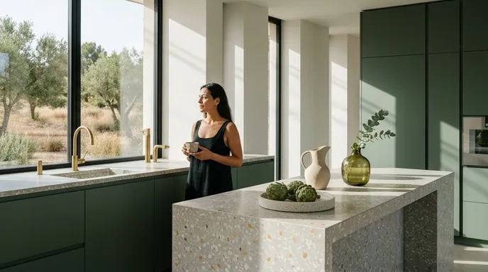 Cocina integral de diseño vanguardista con colores modernos y luz natural en Bogotá