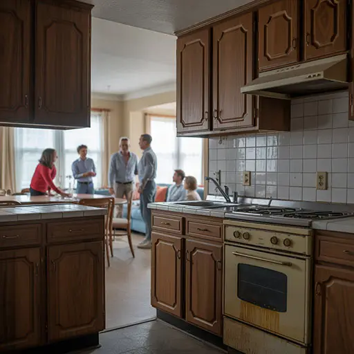 Cocina anticuada y desordenada que causa vergüenza social